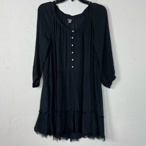 Aerie Tunic Coverup Blouse‎ Shirt Top Solid Black Sheer Knit Lace Hem Long Thin